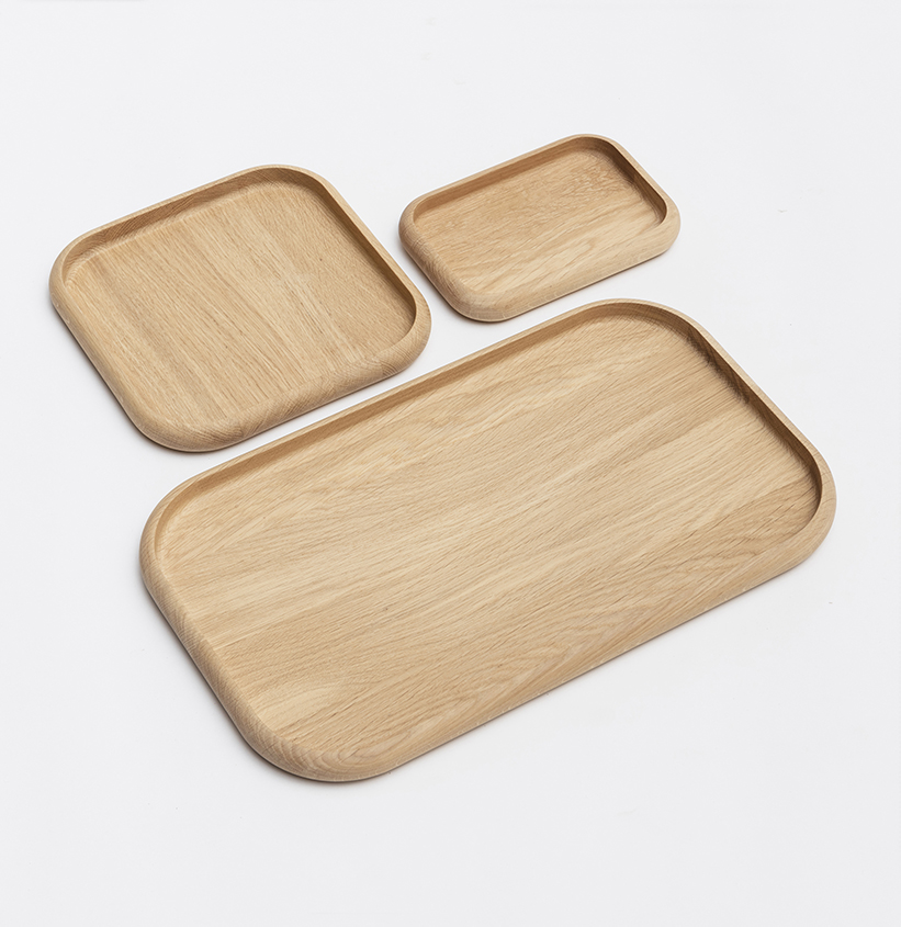 lot de 3 plateaux bois massif accessoire de décoration organique design objet wabisabi rangement minimaliste