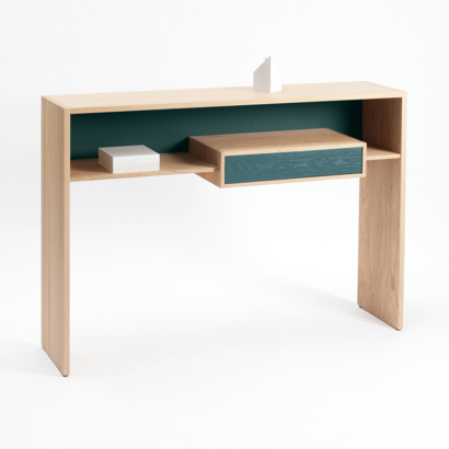 console design avec rangement meuble en chêne massif bois français meuble Mixage Drugeot Manufacture fabriqué en France Anjou