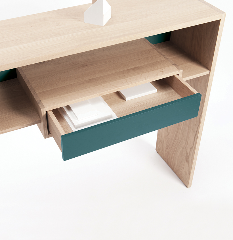 console avec rangement pour entrée ou couloir meuble gain de place collection Mixage Drugeot Manufacture tiroir push-to-open