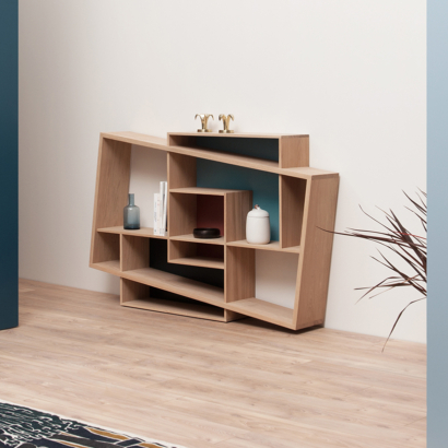 petite bibliothèque étagère design décalé console de salon Isboa fabriquée en France Drugeot Manufacture