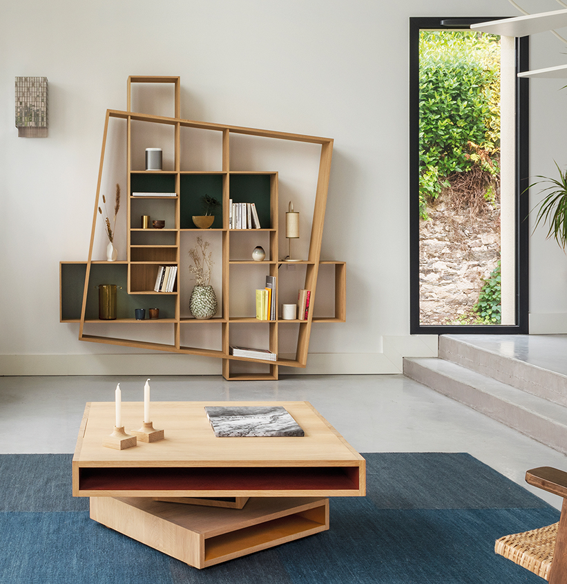 meuble bois massif graphique cubique